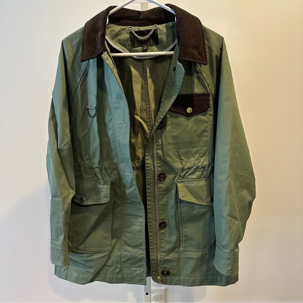 J. Crew Green Utility Barn Jacket with Brown Corduroy Accents Small